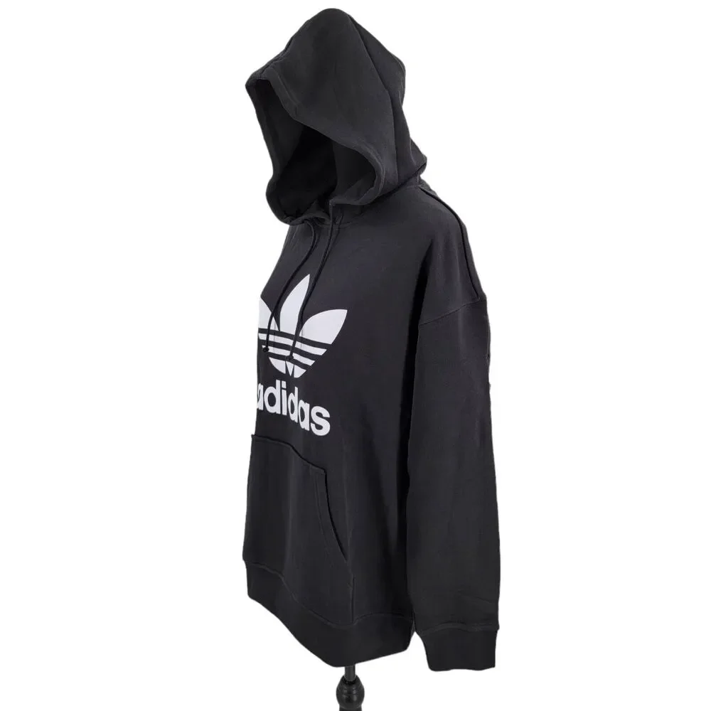 Adidas Originals Hoodie Womens Large Black White Trefoil Pullover Sweatshirt NEW - Picture 5 of 16